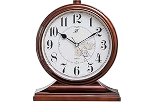 rnuie Desk Clock for Table Decor,Battery Operated Retro Mantel Clock for Living Room,Fireplace Mantel,Bedroom,Office,Desktop Decoration (Brown)