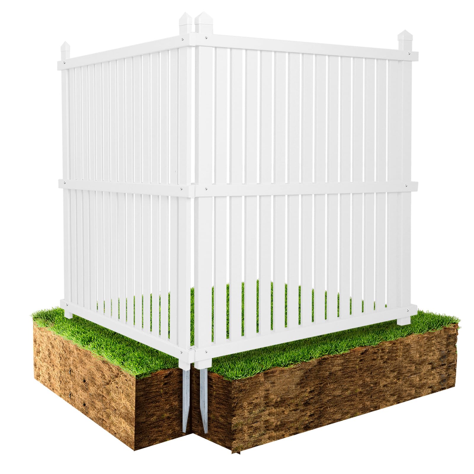 Freestanding 48 x 48 Inch Air Conditioner Fence with Metal Ground Stakes-White