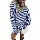 Milumia Women's Striped Button Down Cardigan Sweater Long Sleeve Crewneck Loose Knit Tops