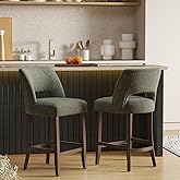 VKNOW Bar Stools Set of 2, Upholstered Counter Height Bar Stools, Modern Counter Stools with Wood Legs for Kitchen Island Din