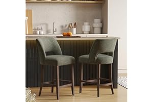 VKNOW Bar Stools Set of 2, Upholstered Counter Height Bar Stools, Modern Counter Stools with Wood Legs for Kitchen Island Dining Room Bar, Green