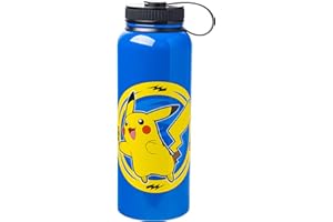 Silver Buffalo Pokemon Pikachu Lightning Bolt Stainless Steel Water Bottle With Twist Lid, 42 Ounces