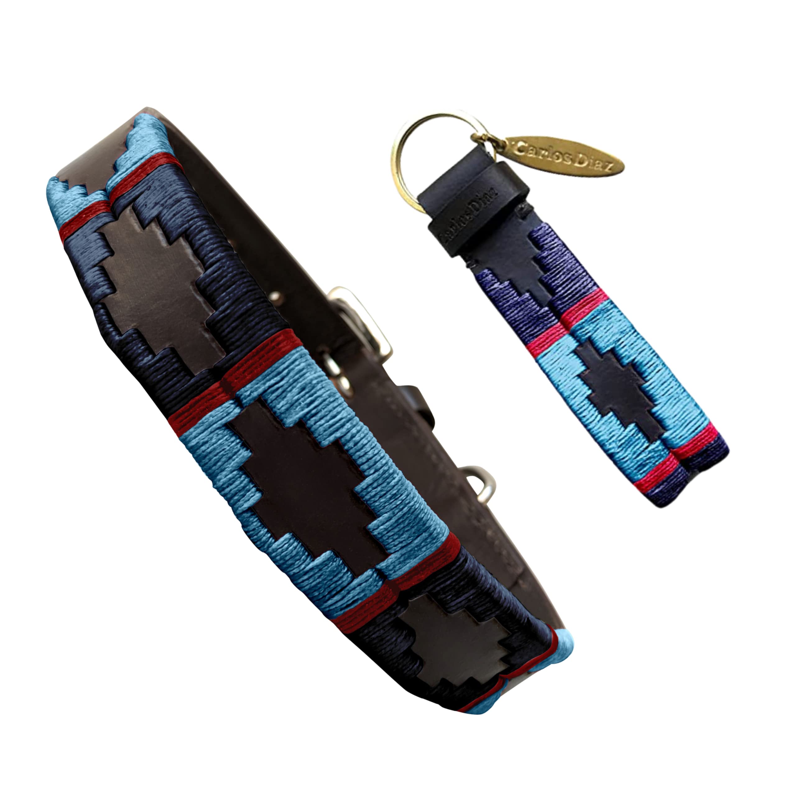 Carlos Diaz Genuine Leather Waxed Embroidered Polo Dog Collar XXS