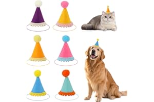 6pcs Mini Party Hats for Stuffed Animals, 6 Colors Pet Birthday Party Cone Hats with Bows for Dogs Cats Birthday Decorations