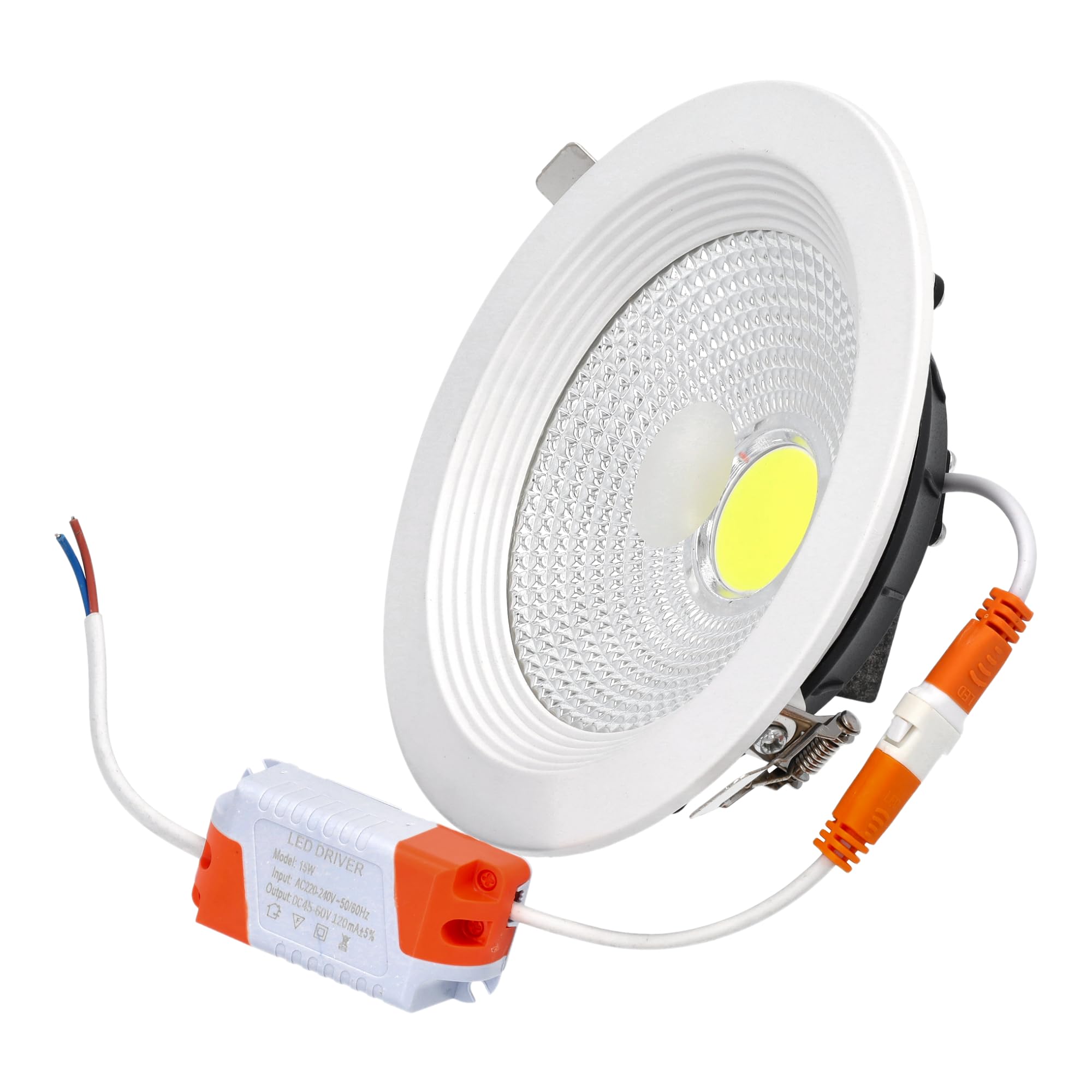 Jandei LED COB Downlight 15 W Recessed Spotlight, Round White Frame, 160 x 55 mm (Recessed Hole 130-135 mm), 1350 Lumen, IP44, Ideal for Living Room, Kitchen, Bathroom (Cold Light 6000K, 1 Unit)