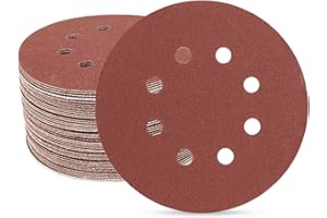 SUPBICCO 5 Inch 8 Hole Sanding Discs Hook and Loop, 50 PCS 180 Grit Round Sand Paper Disc, Aluminum Oxide Sandpaper Pads for Random Orbital Sander