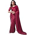 SIRIL Women's Satin Silk Hot Fixing Saree with Unstitched Blouse Piece
