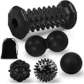 Massage Ball & Foot Roller 5 in 1 Set,Foot Massager Roller-Lacrosse,Peanut,Spiky,Hand Exercise Massage Ball for Plantar Fasciitis Relief and Myofascial Release,Deep Tissue Massage,Reflexology Tool