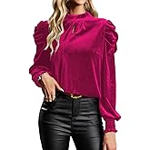 Womens Mock Neck Puff Long Sleeve Velvet Tops Fall Winter Trendy Dressy Casual Elegant Shirts Blouse