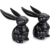OwnMy 2 Cast Iron Bunny Figurines Outdoor Rabbit Statues for Garden Patio Home Decors, 3.7" Hollow Carved Cute Bunny Statue Vintage Long-Eared Rabbit Ornaments Paperweights for Office Table Decors