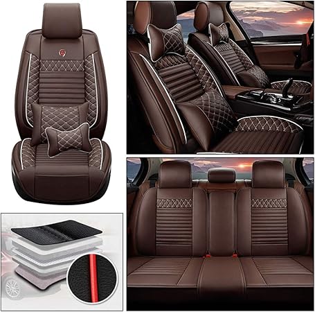 Amazon 皮革 車用シートカバー 防水 防汚 クッション カー シートカバー に適合 Mitsubishi 三菱 Ekカスタム Ekクロス Fto Gto Rvr 軽自動車 普通車 前席 運転席 助手席 コーヒー 車 バイク 車 バイク