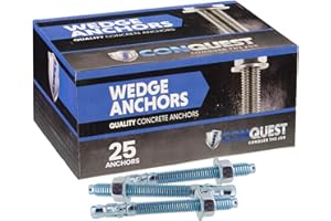 CONQUEST FASTENERS Conquest 1/2" x 4-1/2" Zinc Plated Wedge Anchors (Box of 25) – High Performance Concrete Anchors – Rust Resistant Zinc Plating for Dry Interior Environments – Heavy Duty Fastener for Concrete