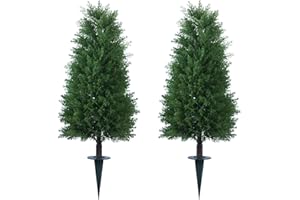 Howngyesimu 3FT Artificial Cedar Topiary Ball Trees with Ground Spike, 2 Pack UV Resistant Artificial Shrubs, Fake Evergreen Artificial Plant Brush for Indoor Outdoor Front Porch Garden