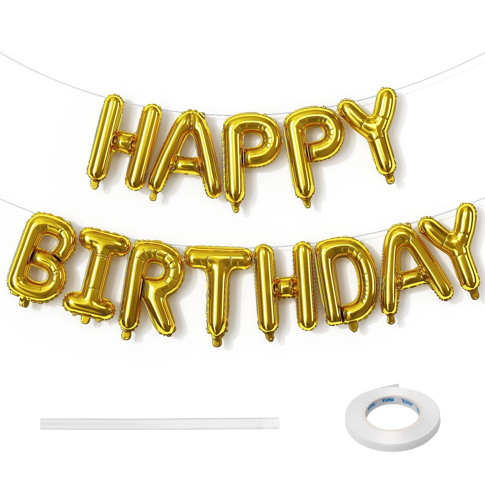 Lingqiang Happy Birthday Banner Balloon, 16 Inch Gold Self Inflating Letter Foil Balloons for Women Men Girls Boys Party Decor Supplies โ image 1
