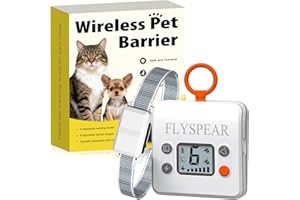 FLYSPEAR Wireless Cat Barrier - Rechargeable Indoor Barrier with 6 Adjustable Range Radius up to 7 ft, 6 Adjustable Safe Static Intensity, Electric Fence System for Cats Small Dogs with Hook (White)