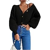 GORGLITTER Women's Cropped Cardigan Sweaters Light Weight Button Up Chunky Knit Long Sleeve Trendy 2025 Outfits