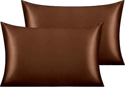 NTBAY Satin Standard Pillowcases 2 Pack 20x26 Brown Envelope Closure