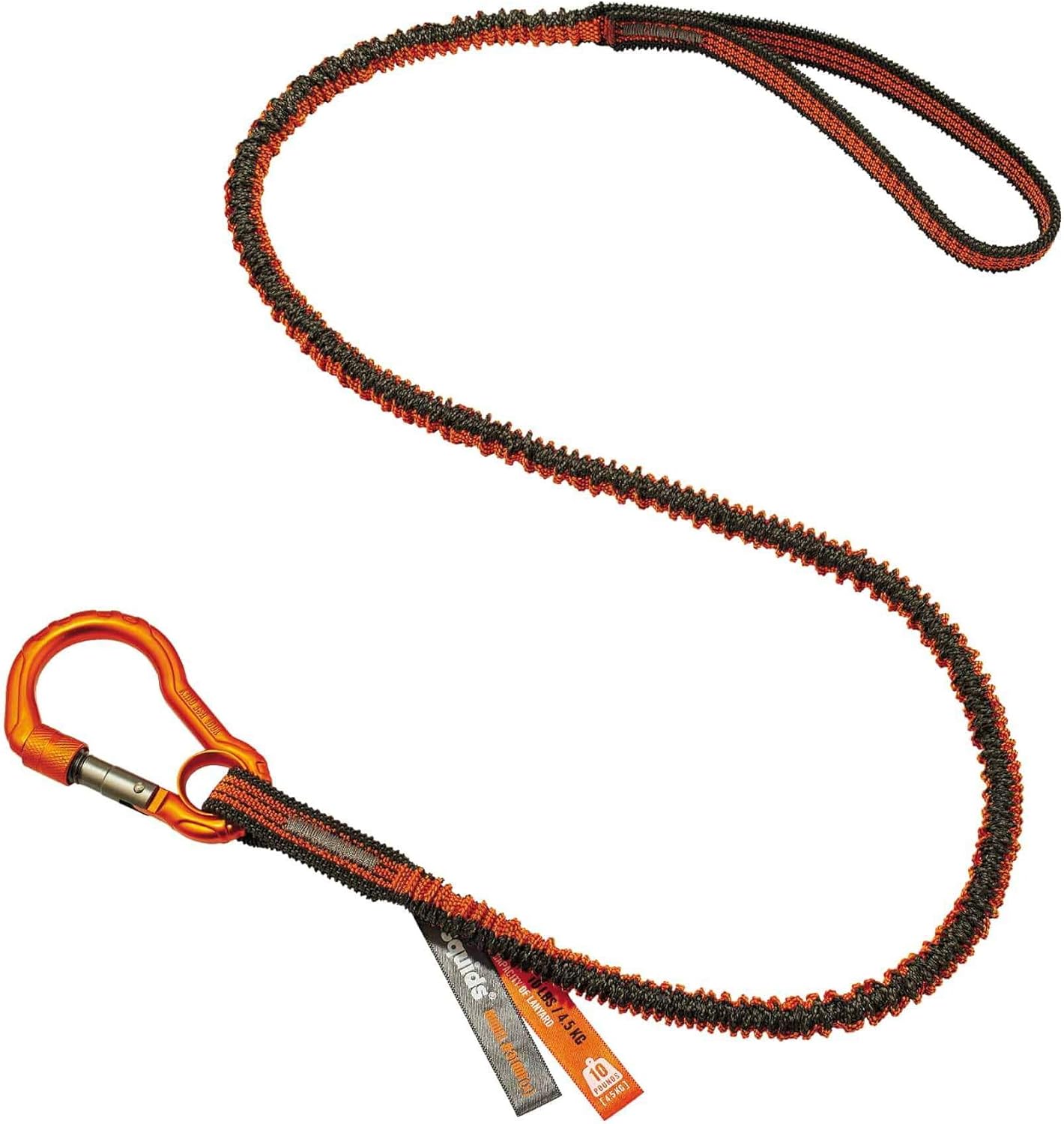 Ergodyne Squids 3100F(x) Tool Lanyard, Shock Absorbing with Self-Locking Carabiner and Loop End, Tool Weight Capacity 10lbs - - 