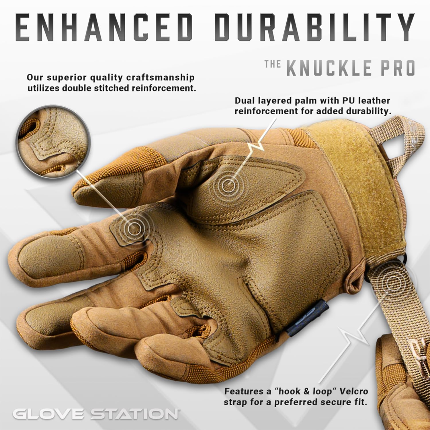 Glove Station Tactical Gloves for Men - Touchscreen Utility Gear with Hard Knuckle Protection Used in Motorcycle, Airsoft, Combat, Police, Shooting & Outdoor Work Tan Small