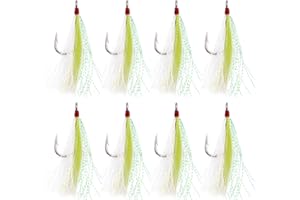 JOGFFDE Bucktail Teasers Fishing Hook - 8PCS Saltwater Fishing Jig Stainless Steel Hook with Crystal Flash Feather Bucktail Fishing Lures Saltwater Freshwater Fishing Gear