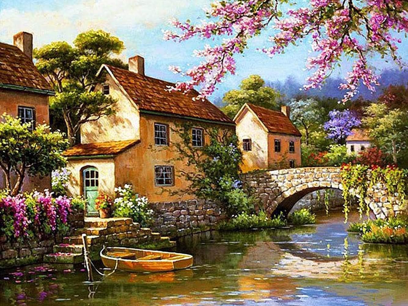 HOMERDAIRY 5D Diamond Painting Kits DIY Art Cross Stitch Set Town Full Drill Embroidery Mosaic Gifts For Home Decor With Tools Sets Including Accessories Storage Box