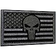 Tactical Patches of American Flag with Skull, Backed with Hook and Loop for Use on Backpacks Caps Jackets Uniforms, Military Army Morale Emblems, Size 3x2 Inches
