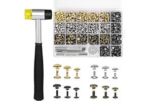 TLKKUE 360 Set Leather Rivets 4 Colors Double Cap Rivets Tubular 3 Sizes with Rubber Hammer Fixing Tool Kit 4 Piece for DIY L