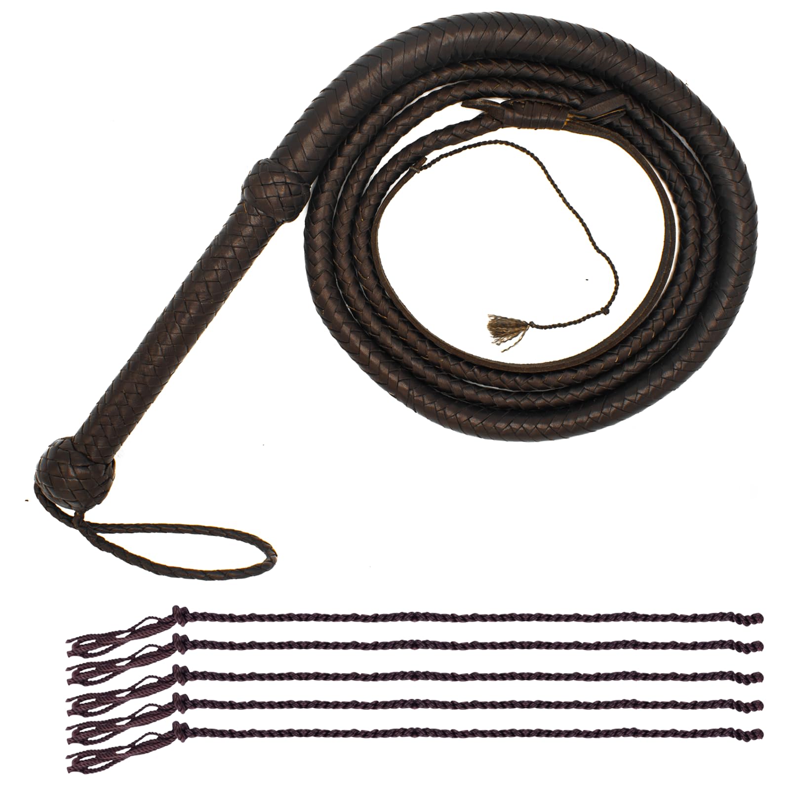 Photo 1 of HADZAM Whip for Creating Sound Effects, Stage Performance, Collecting, Halloween Costume Accessory in Different Sizes & Color Options with 5 Extra Tail Threads. (Brown, 10 FEET)