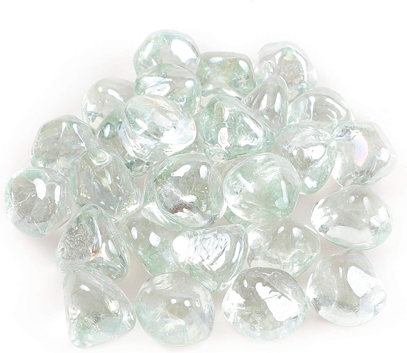 Reflective Fire Glass Gravel,Fire Glass Beads,Fire Glass Pebbles Chips for Fire Pit Fish Tank Aquarium Succulent Garden Decoration,20-25mm(3/4''-1''),610g/1.34lbs (Diamond, Crystal)