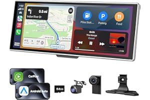 CRANEDEN 11.26 Inch HD Touchscreen Car Display, Wireless CarPlay/Android Auto Screen for Car, Navigation System with 4K Dash Cam, Backup Camera, 64GB Memory, Voice Control