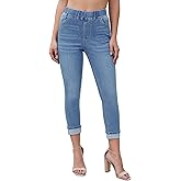Vetinee Capris Jeans for Women High Waisted Pull On Elastic Waist Skinny Stretchy Denim Capri Pants Rolled Cropped Jeans