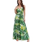 Chaos World Hawaiian Dresses for Women Boho Maxi Dress V-Neck Floral Summer Dress Beach Spaghetti Strap