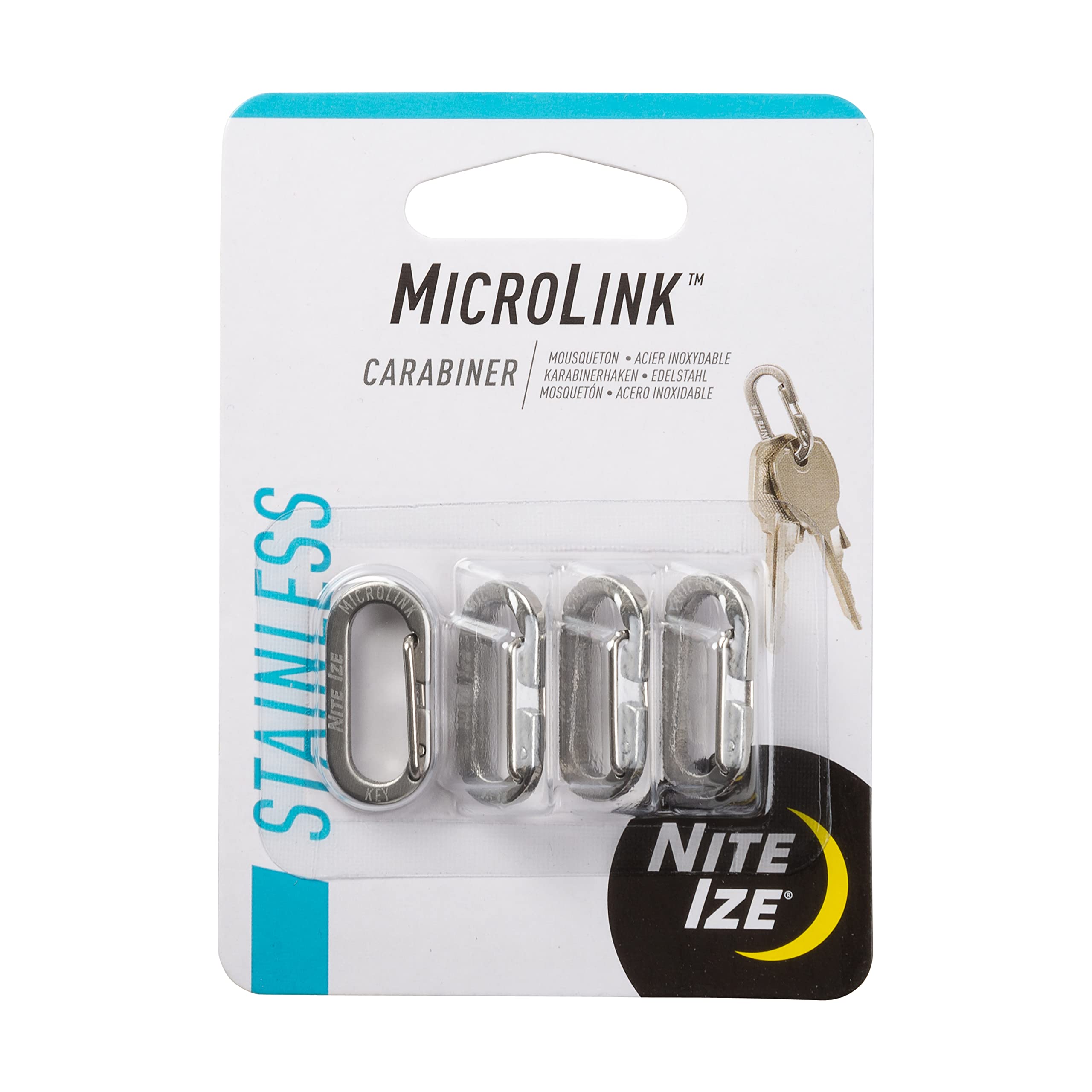 Photo 1 of Nite Ize MicroLink Carabiner, Stainless Steel Mini Key Rings for Keys Fobs MultiTools and More, 4 Pack