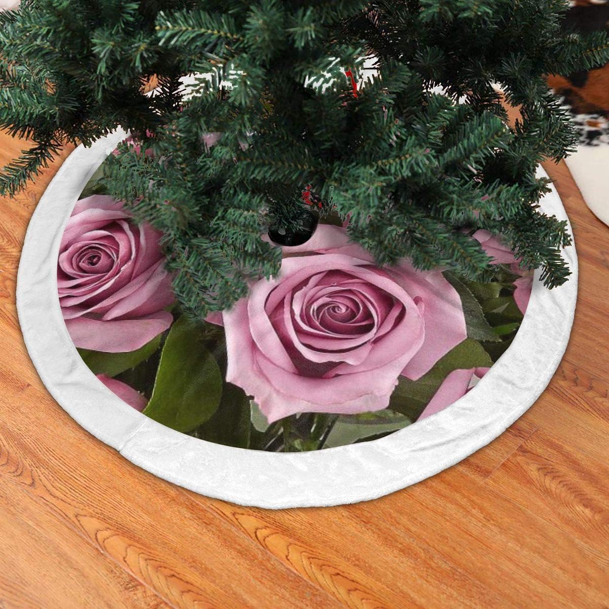 Amazon Com Bian 61 Christmas Tree Skirt Pink Rose Snowman Xmas Tree Skirt Holiday Festive Decorations Ornaments Party Supplies White Villi Rim Kitchen Dining