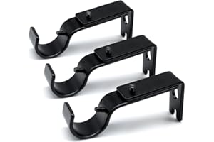 ztlab Curtain Rod Brackets Adjustable, 3 Pack Premium Rod Brackets for Wall, Curtain Rod Holder, Drapery Rod Holders Hardware Window Curtain Rod Support Hanger for 1 Inch Rod, Black