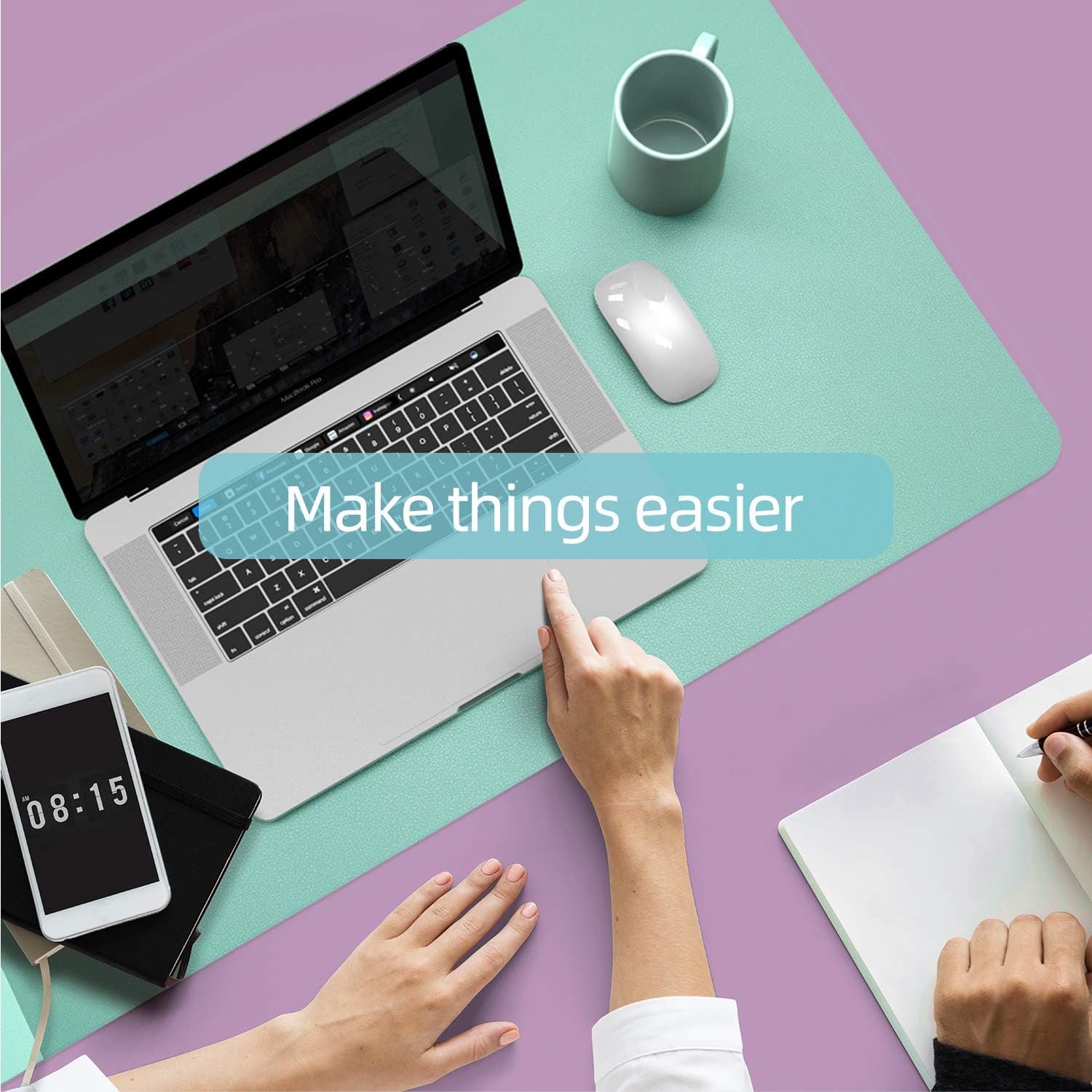 YSAGi Multifunctional Office Desk Pad, Ultra Thin Waterproof PU Leather Mouse Pad, Dual Use Desk Writing Mat for Office/Home (31.5" x 15.7", Calamine Blue+Cobalt Green) : Office Products