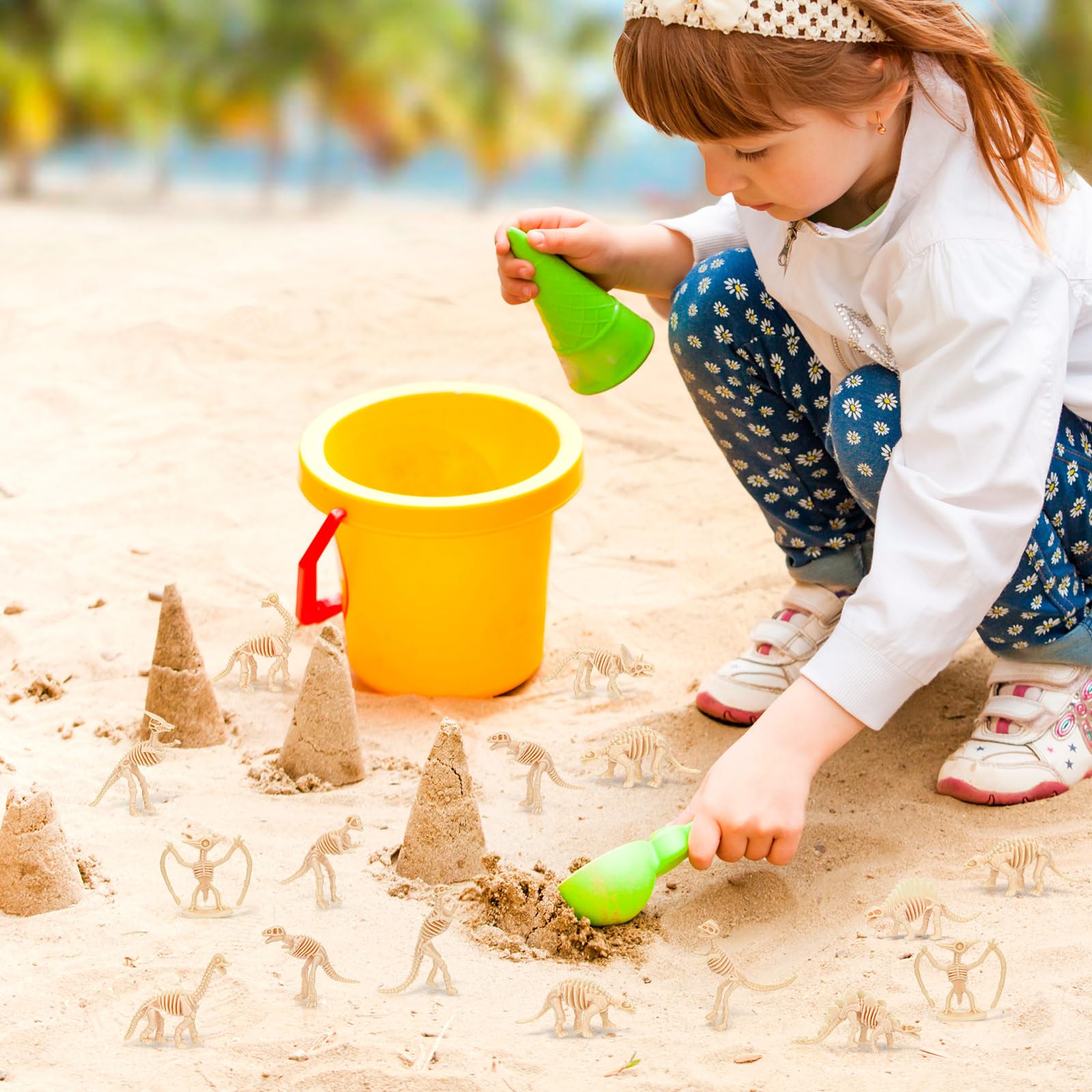 60 PCS Dinosaur Fossil Skeletons, Assorted Dinosaur Skeleton Toys Figures for Science Play Dino Sand Dig Party Favor Decorations