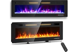 BREEZEHEAT 60" Ultra Thin Electric Fireplace, Wall Mounted & Freestanding, LED Fireplace Insert, Wall Fireplace for Living Room/Bedroom w/Touch Screen, Remote Control, 750W/1500W, Quiet, 8H Timer