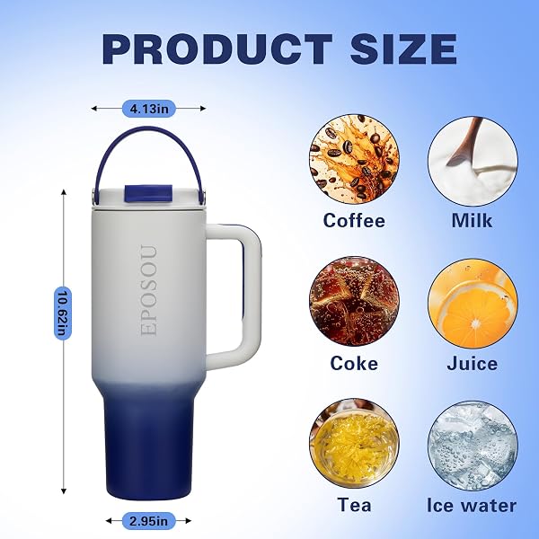 40 OZ TUMBLER WITH HANDLE AND STRAW,LEAK PROOF WATER BOTTLE WITH FLIP LID AND TEA STRAINER,BPA-FREE,COMPATIBLE WITH CAR CUP HOLDERS,INSULATED STAINLESS STEEL CUP,GIFTS FOR WOMEN MEN HIM HER,(BLUE)