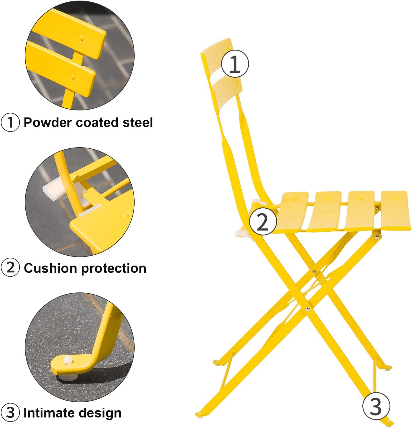 Patio Bistro Set, Outdoor Patio Furniture Sets,3 Piece Patio Set of Foldable Bistro Chairs and Table,Yellow: Garden & Outdoor