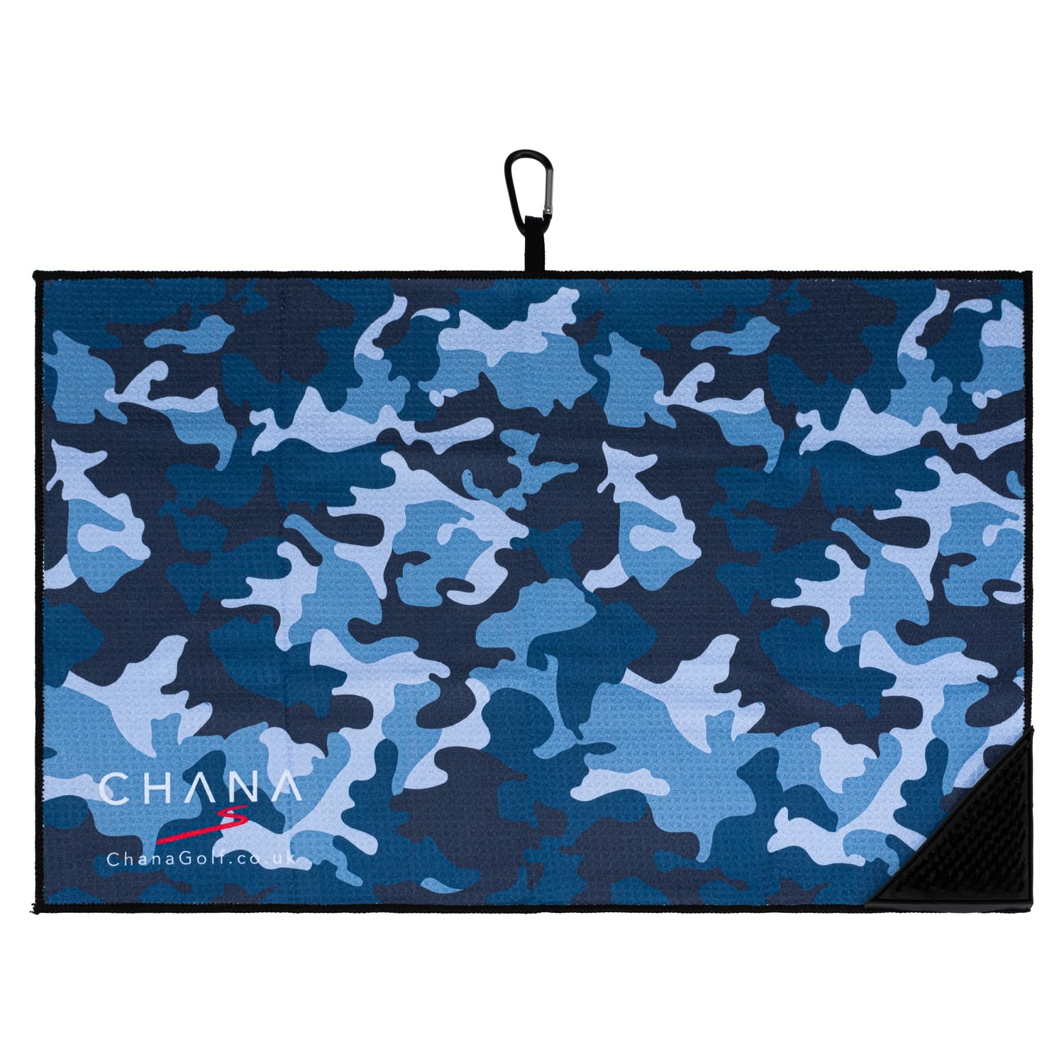 CHANA – Premium Microfibre Golf Towel | Built-In Club & Ball Brush | Ultra-Absorbent, Fast-Drying, Clip-On Design | Essential Golf Bag Accessory - Blue Camo