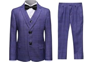 SWOTGdoby Boys Suits 3 Pieces Formal Suit Set Plaid Blazer Vest Pants Slim Fit Suit Jacket for Wedding Party