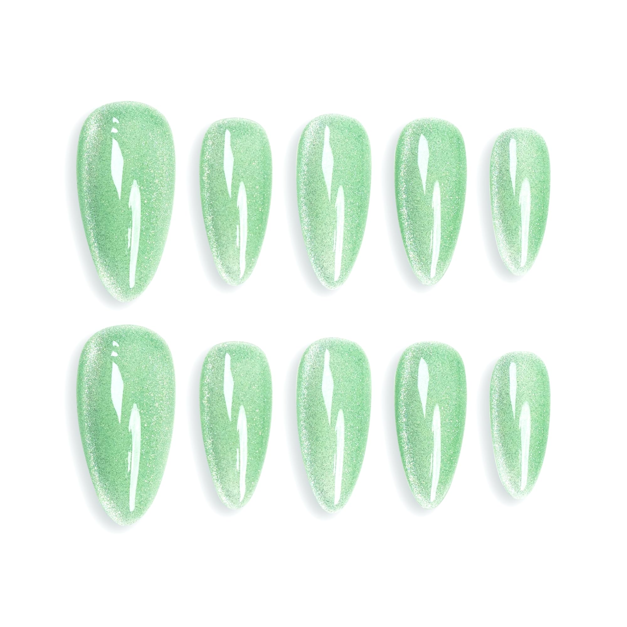Sun&Beam Nails Handmade Press-on Medium Long Almond Mint Green Cat Eye Design Charming False Nail Tips 10 Pcs (#123 S)