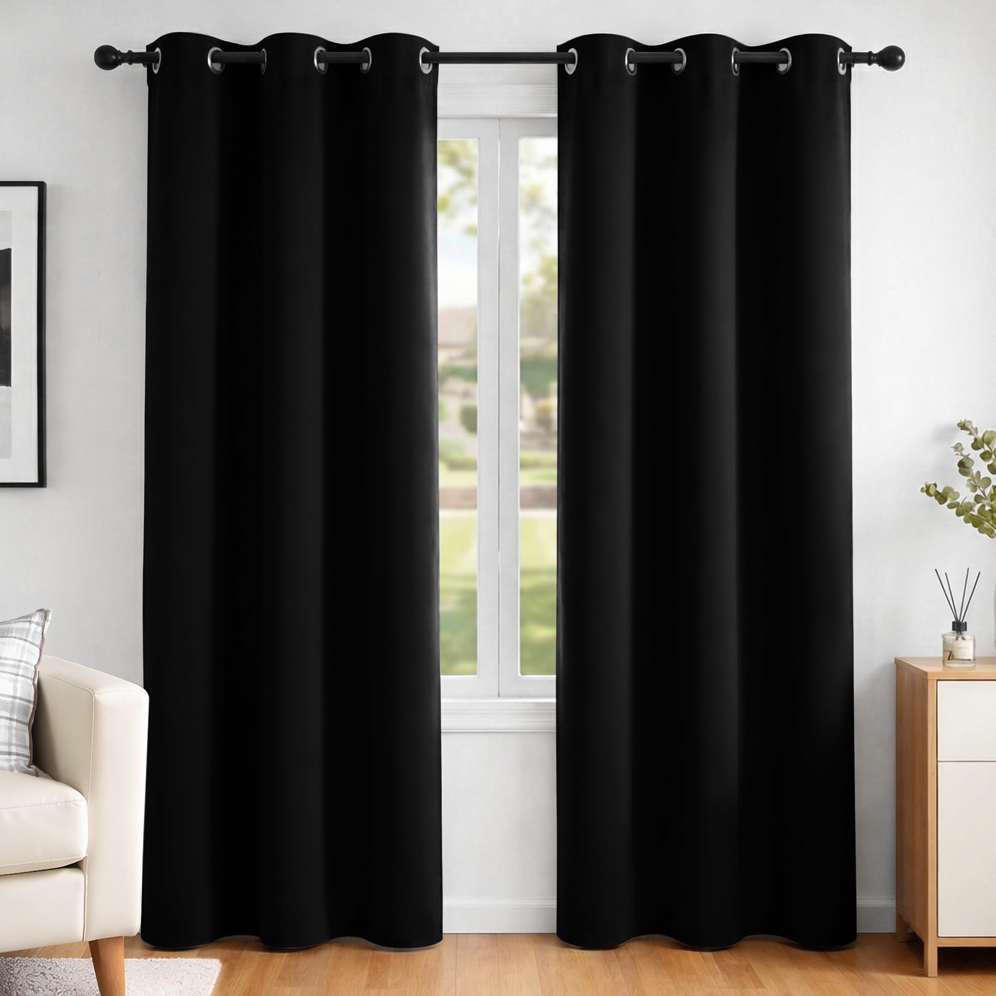 Deconovo Super Soft Room Darkening Curtains Thermal Insulated Eyelet Curtains Blackout Curtains for Boys Bedroom Black 42 x 84 Inch 2 Panels