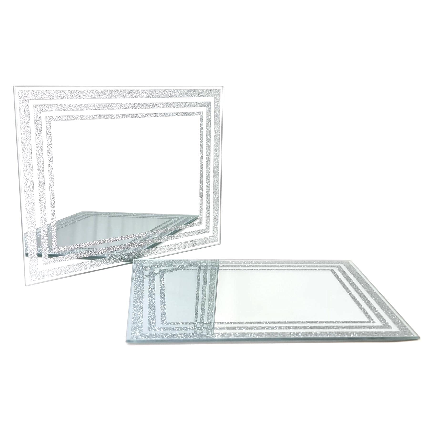 The Leonardo Collection Set of 2 Glass Placemats Modern Silver Glitter Square Dining Table Place Mats
