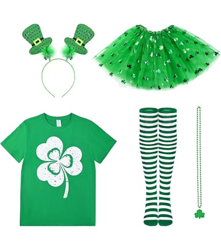 St. Patrick’s Day Kostüm-Set – 8-teilig Mit Haarband, Sarong, Socken & Kleeblatt-Accessoires