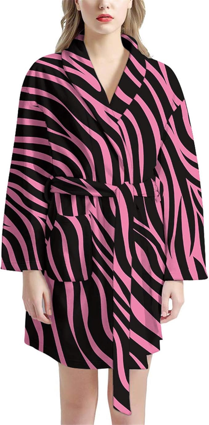 INSTANTARTS Zebra Printing Bathrobes MidLength Bathrobe Women's Plush