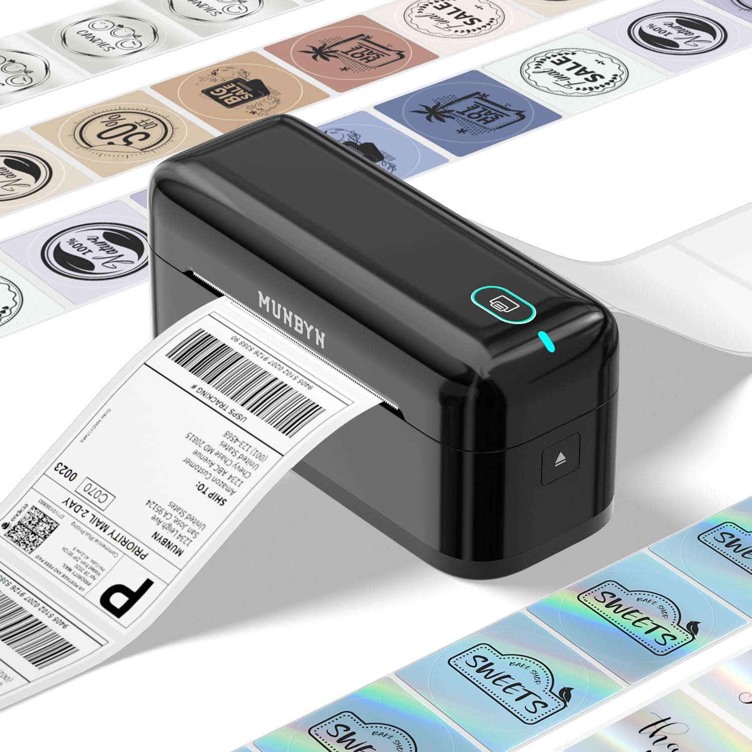 Photo 1 of MUNBYN Bluetooth Thermal Label Printer RealWriter RW402B, 4x6 Shipping Label Printer for Small Business, Compatible with Android, iPhone and Windows, Mac, Chromebook, Ebay, USPS, FedEx, Shopify