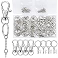 YOULADA 120PCS Swivel Snap Hook with Key Chain Rings Set30PCS Swivel Lobster Clasp,30PCS Key Rings with Chain,30pcs Jump Rings and 30pcs Screw Eye Pins for Keychain Lanyard,Crafts and Jewelry Making