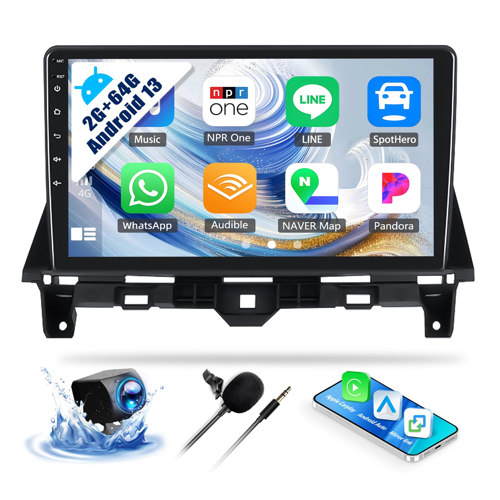 Photo 1 of 2G+64G Android Car Stereo for Honda Accord 8th 2008-2013 with Wireless Carplay Android Auto Mirror Link 10.1 inch Touchscreen Car Radio with GPS Navigation WiFi 26UI Bluetooth FM Backup Camera MIC